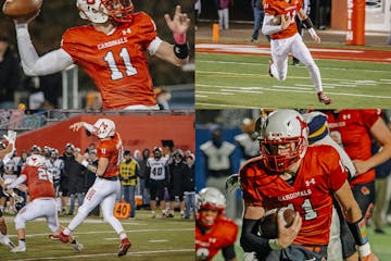 Cam can do: LeRoy-Ostrander star Cam Hungerholt is a force on the football field for the Cardinals. (Photos courtesy of Brooke Jasper Photography.)